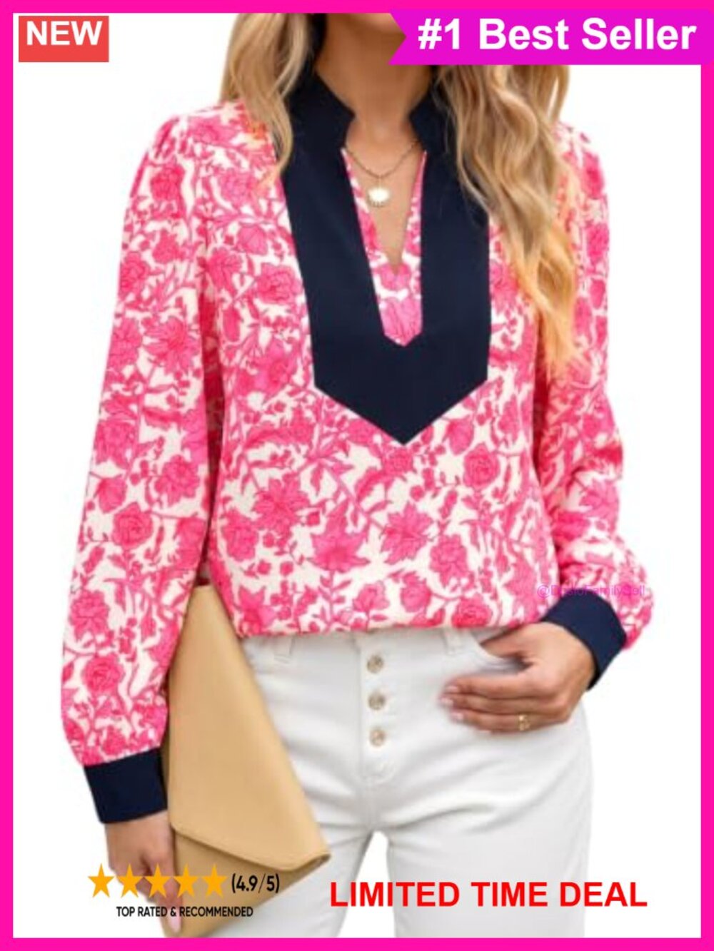 Women's Floral Boho V-Neck Long Sleeve Blouse